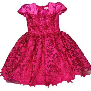 Halabaloo Red Laser Cut Lace Dress Girls 7 Satin Lace Short Sleeves Puff Skirt